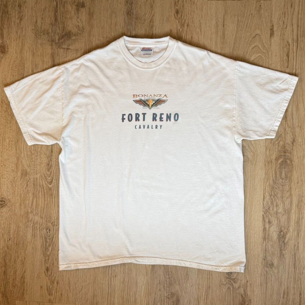 Vintage Bonanza Fort Reno Cavalry Graphic T-Shirt White XL Hanes Heavyweight USA